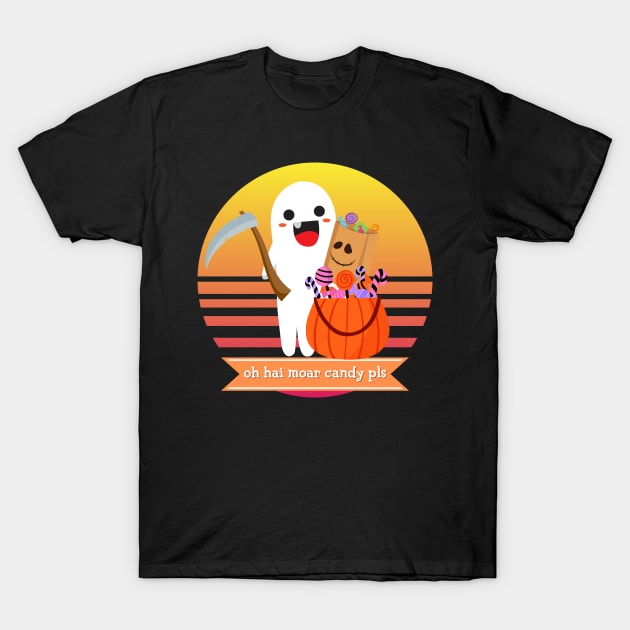 Halloween Cute Ghost Oh Hai Moar Candy Pls Candy Bag Trick or Treat Sweet Tooth Funny Costume T-Shirt by nathalieaynie